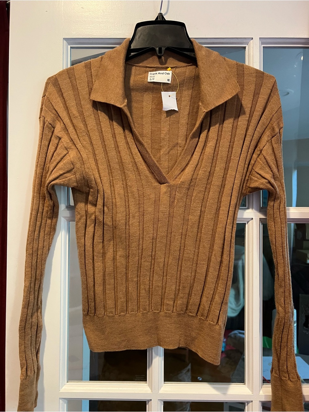 Frank & Oak Ribbed V-Neck Sweater in Camel